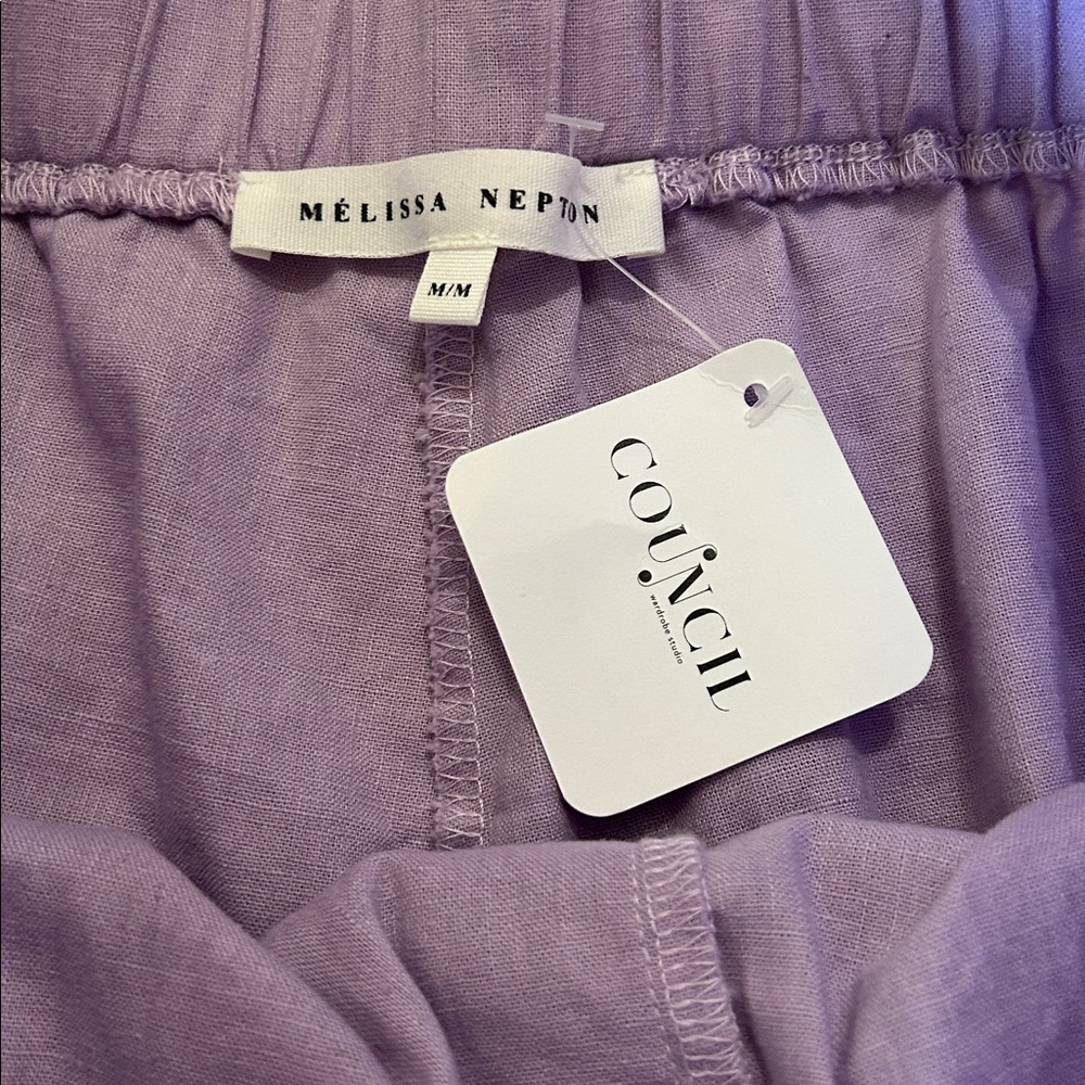 MELISSA NEPTON High Waist Pull-on Linen Shorts in Lilac Size Medium Quiet Luxury - Picture 3 of 6